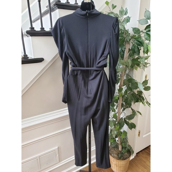 Express Womens Black Solid Rayon High Neck Long Sleeve Wide Leg Jumpsuit Size M - Picture 8 of 13